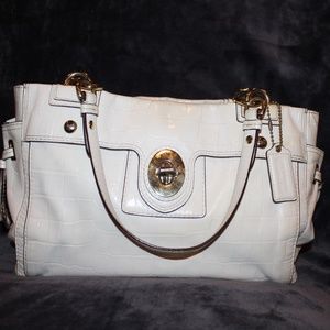 COACH PURSE, JACQUARD WHITE EXOTIC CARRYALL TOTE